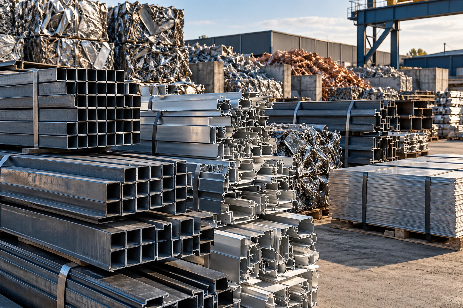 Organised metal stock at a commercial scrap recycling yard